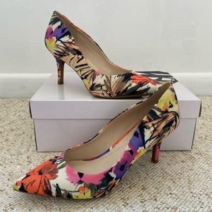 Flowered print heels